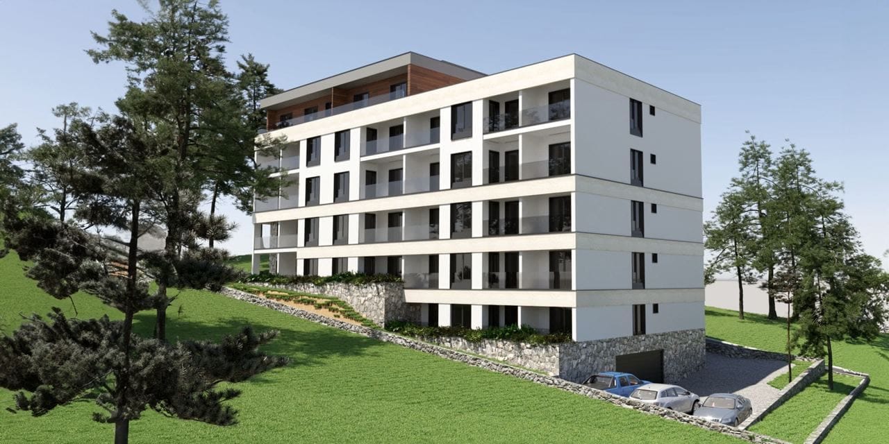 Savremeni stambeni kompleks u Bečićima, Crna Gora: projekat višespratnice sa panoramskim balkonima i parkingom.