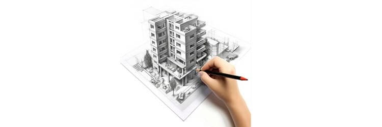 Arhitektonski skica savremenog stambenog kompleksa u gradu Bar, Crna Gora: detaljan projekat višespratnice.