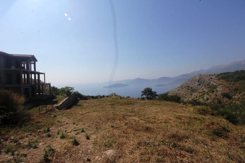 Building plot in Kuljace, Budva Riviera, Montenegro, with panoramic sea and mountain views.