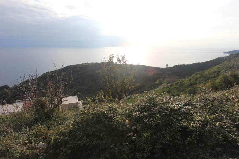 Panoramski pogled na more i planine sa zemljišta u Budvi, Crna Gora. Slikovit pejzaž i priroda parcele br. 785.