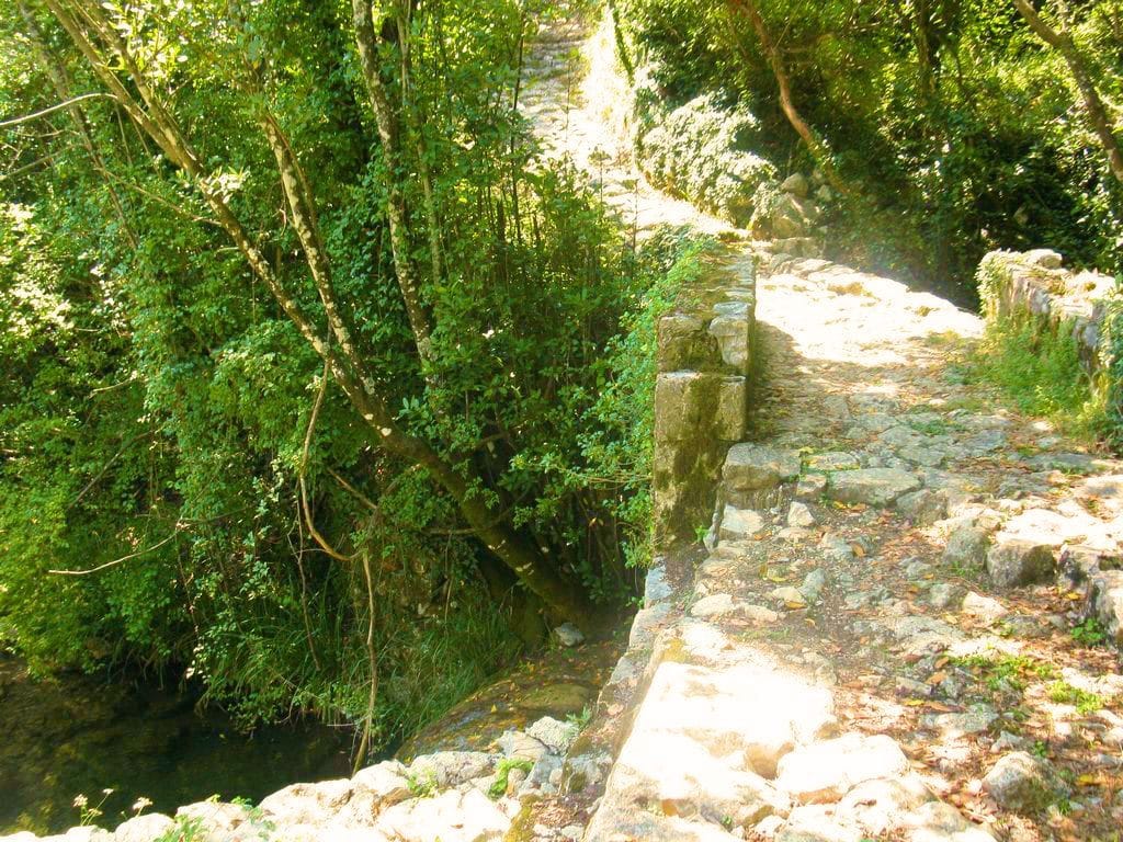 Stari kameni most okružen gustom zelenilom pored nekretnine u Herceg Novom, Crna Gora.