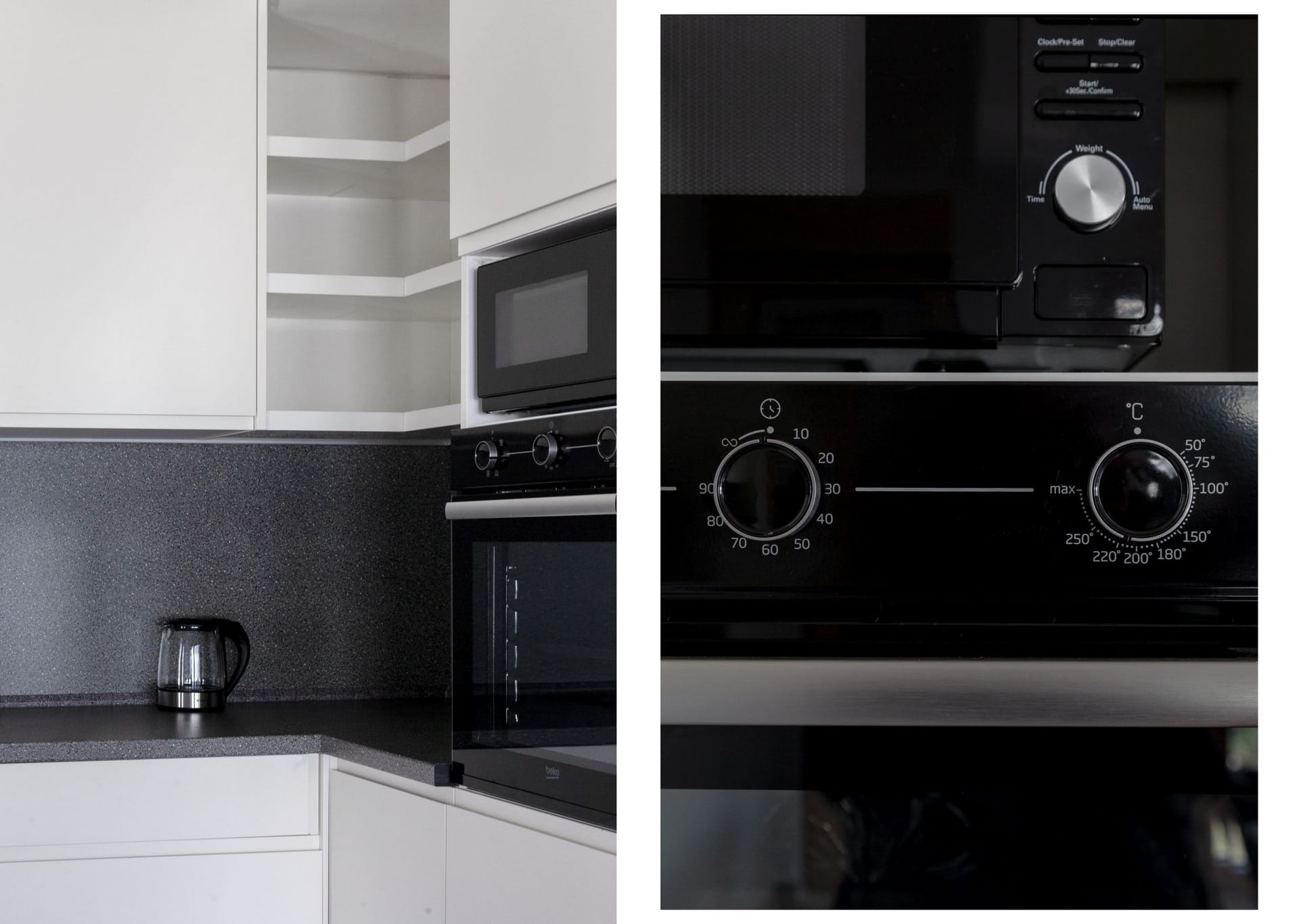 Современная кухня в квартире в Которе, Черногория: встроенная техника Beko, духовой шкаф и микроволновая печь.