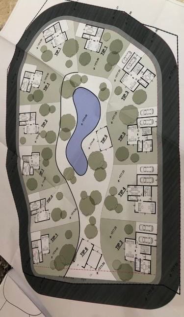 Master plan of a residential complex with a pool and villas in Bar, Montenegro: layout of plots and houses.