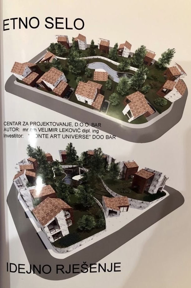 Arhitektonski projekat etno-naselja sa kućama i bazenom u gradu Bar, Crna Gora: vizualizacija izgradnje parcele.