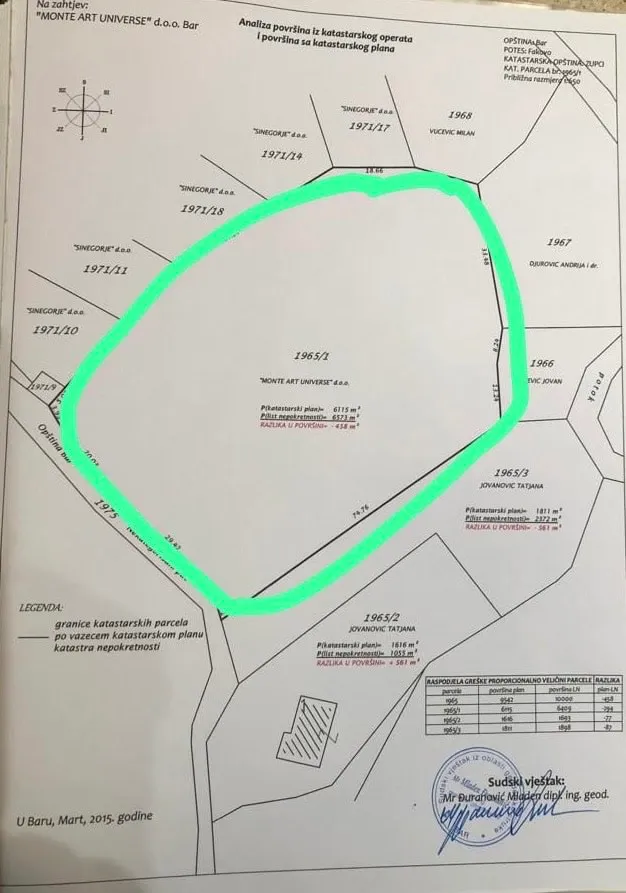Cadastral map of a land plot with boundaries and numbers
