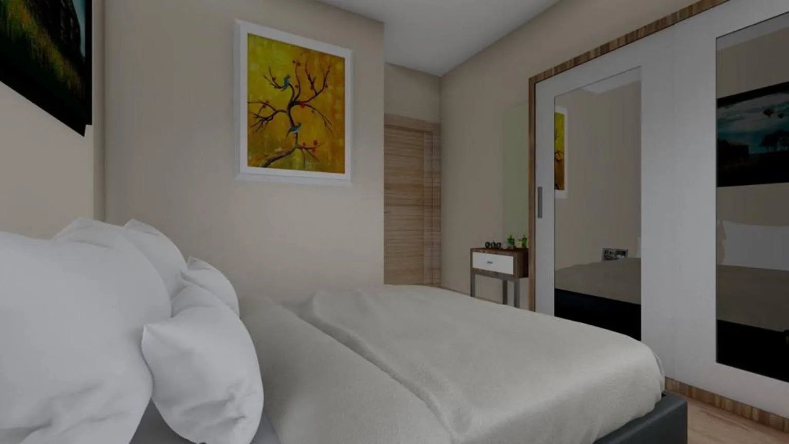 Chambre moderne avec mobilier et dressing dans un complexe résidentiel à Dobra Voda, Monténégro