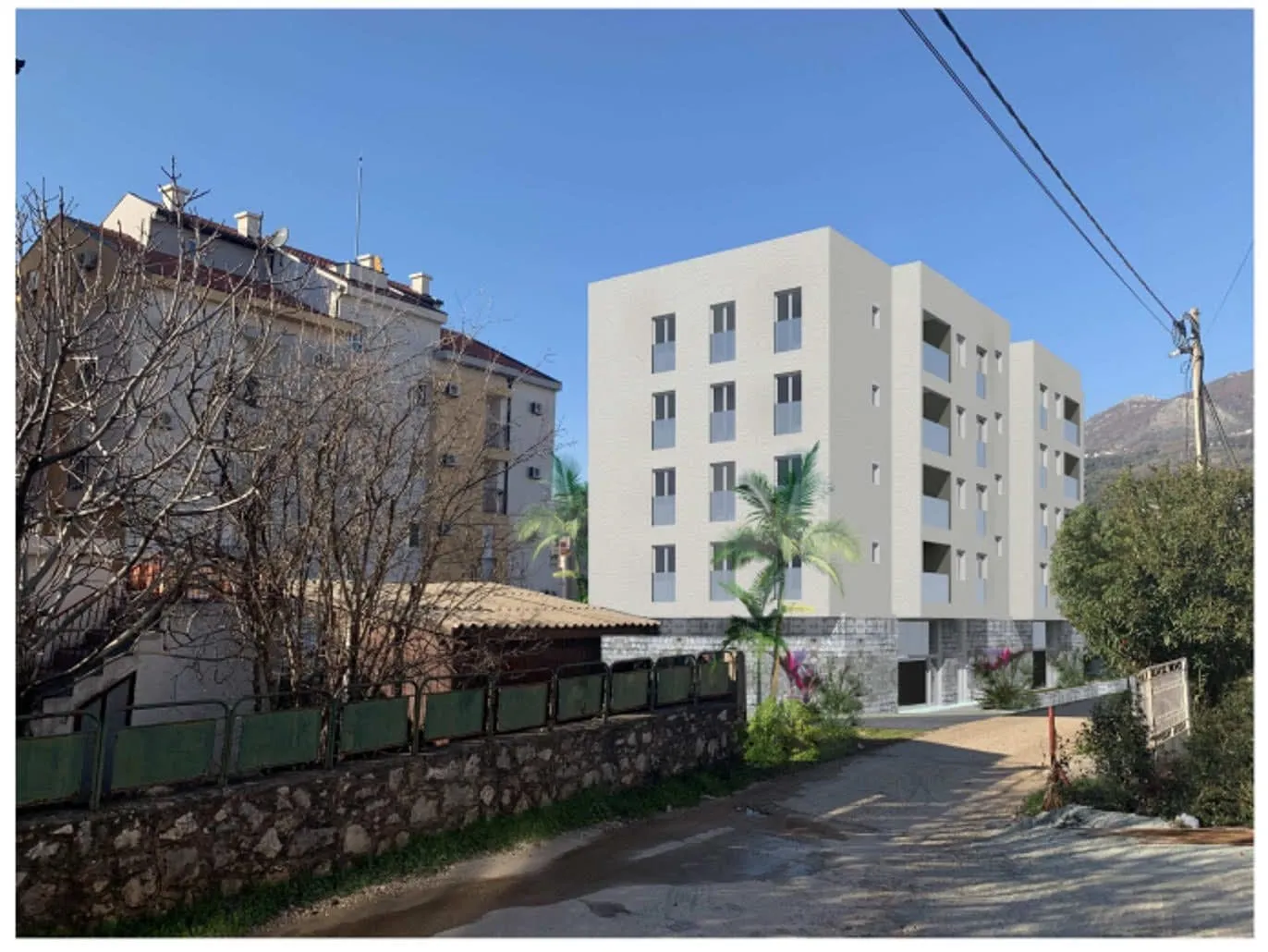 Façade moderne d’un complexe résidentiel à Dobra Voda, Monténégro