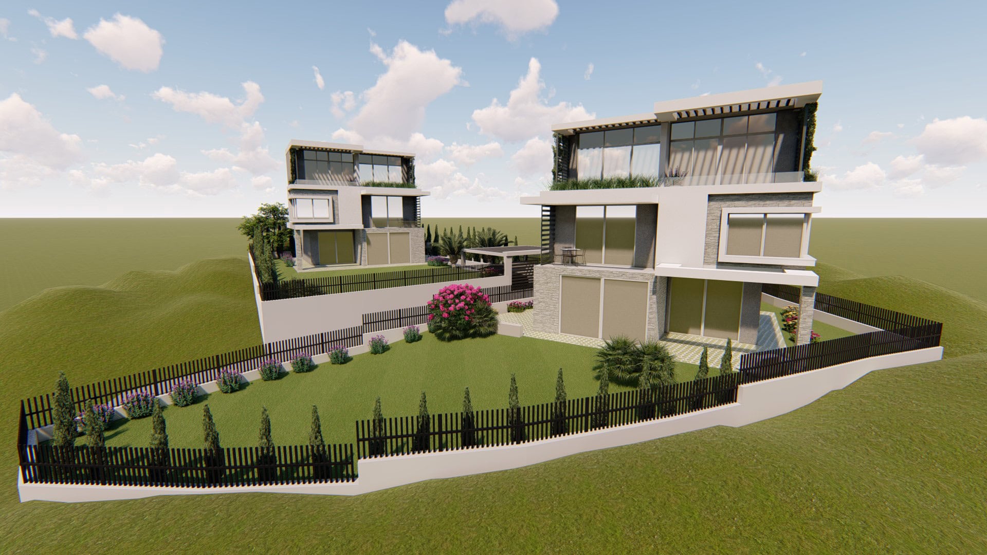 Moderne Villen mit Panoramafenstern und privatem Garten in Tivat, Montenegro. Luxusimmobilienprojekt.