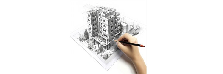 Architectural sketch of a modern residential complex in Bar, Montenegro: a detailed design of a multi-story building.