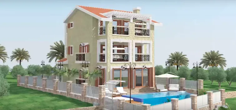 Dreistöckige Villa mit Pool, Terrassen und Garten in Herceg Novi, Montenegro. Modernes Haus mit Ziegeldach.