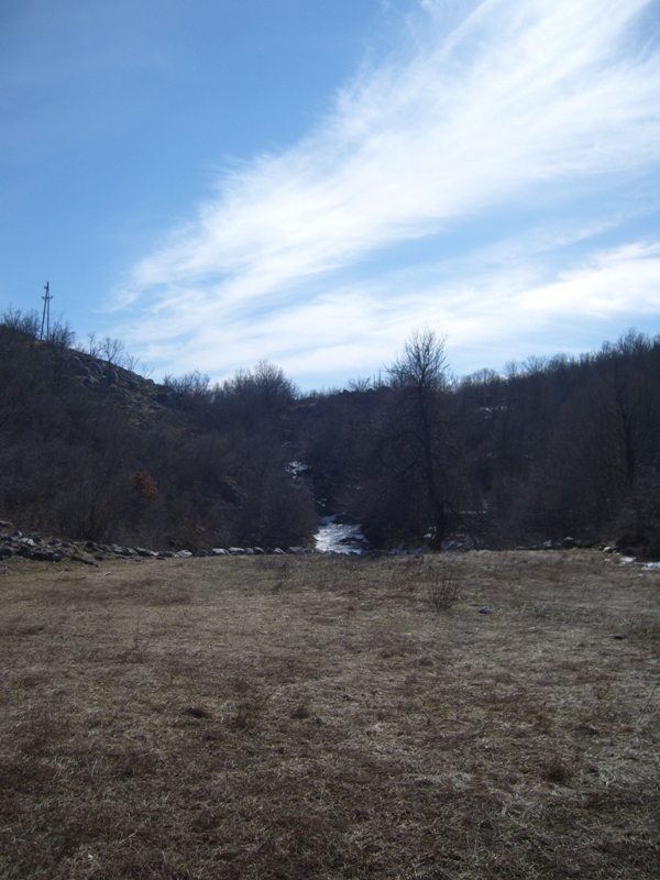 Land plot in Cetinje, Montenegro: panoramic view of hilly terrain, dry grass, and a forested area.