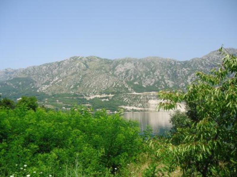 Panoramski pogled na planine i Bokokotorski zaliv sa zemljišta u Kostanjici, Crna Gora.