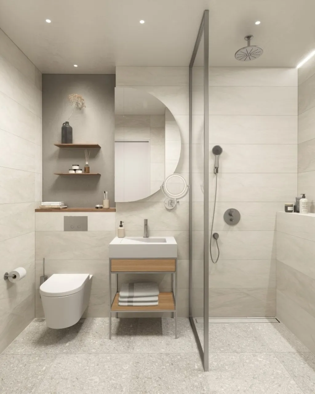 Modernes Badezimmer in einer Wohnung in Porto Montenegro, Tivat, Montenegro: Duschkabine, stilvolle Sanitäranlagen.