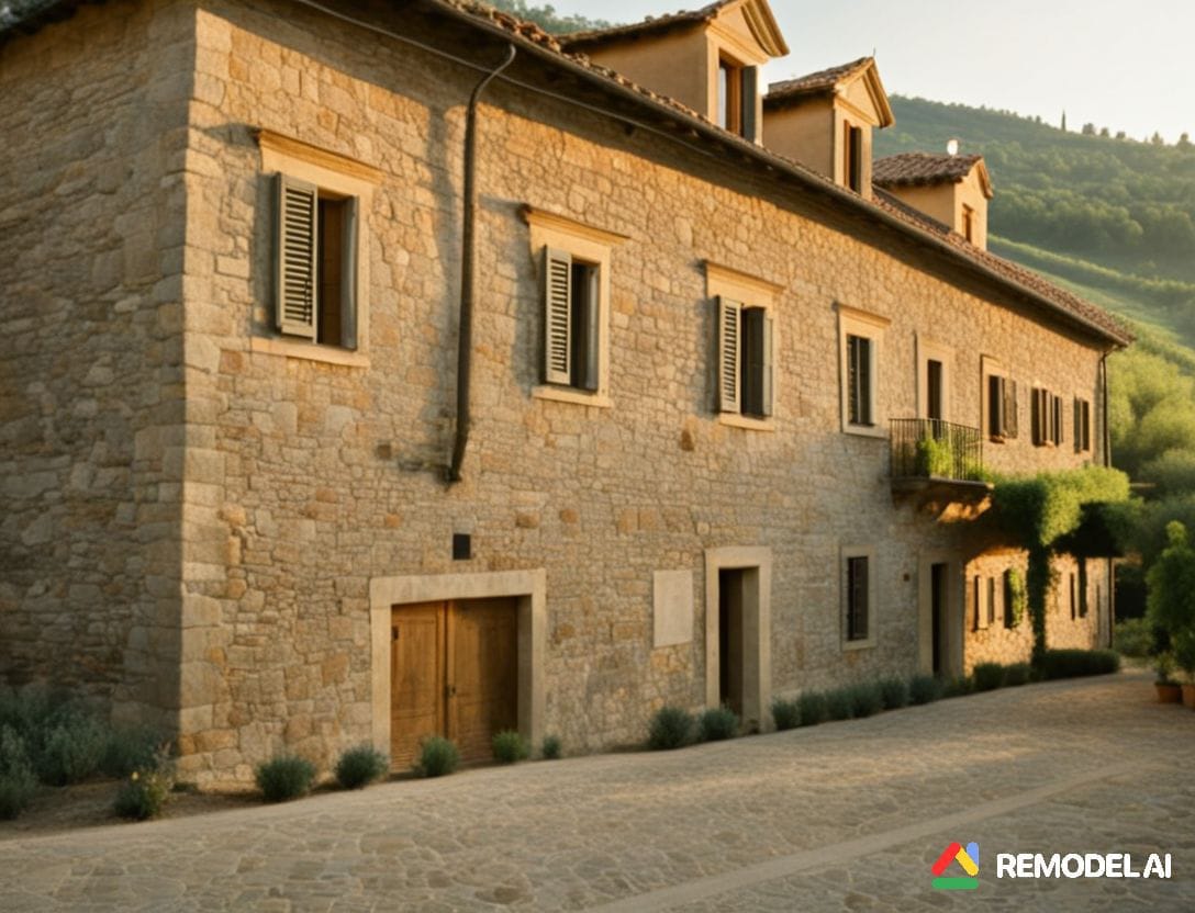 Traditionelles Steinhaus in Kostanica, Montenegro: Fassade aus Naturstein, Holzläden und Ziegeldach.