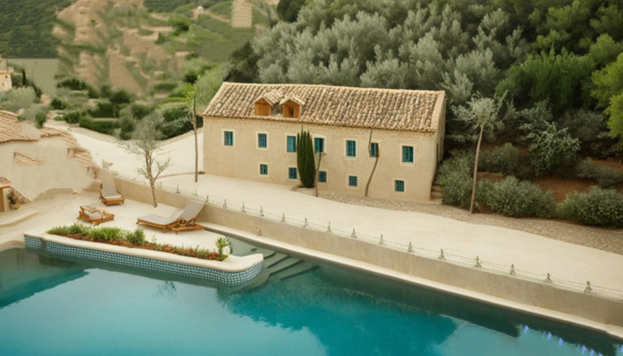 Steinvilla mit Pool und Terrasse in Kostanjica, Montenegro: Außenansicht des Hauses im mediterranen Stil.
