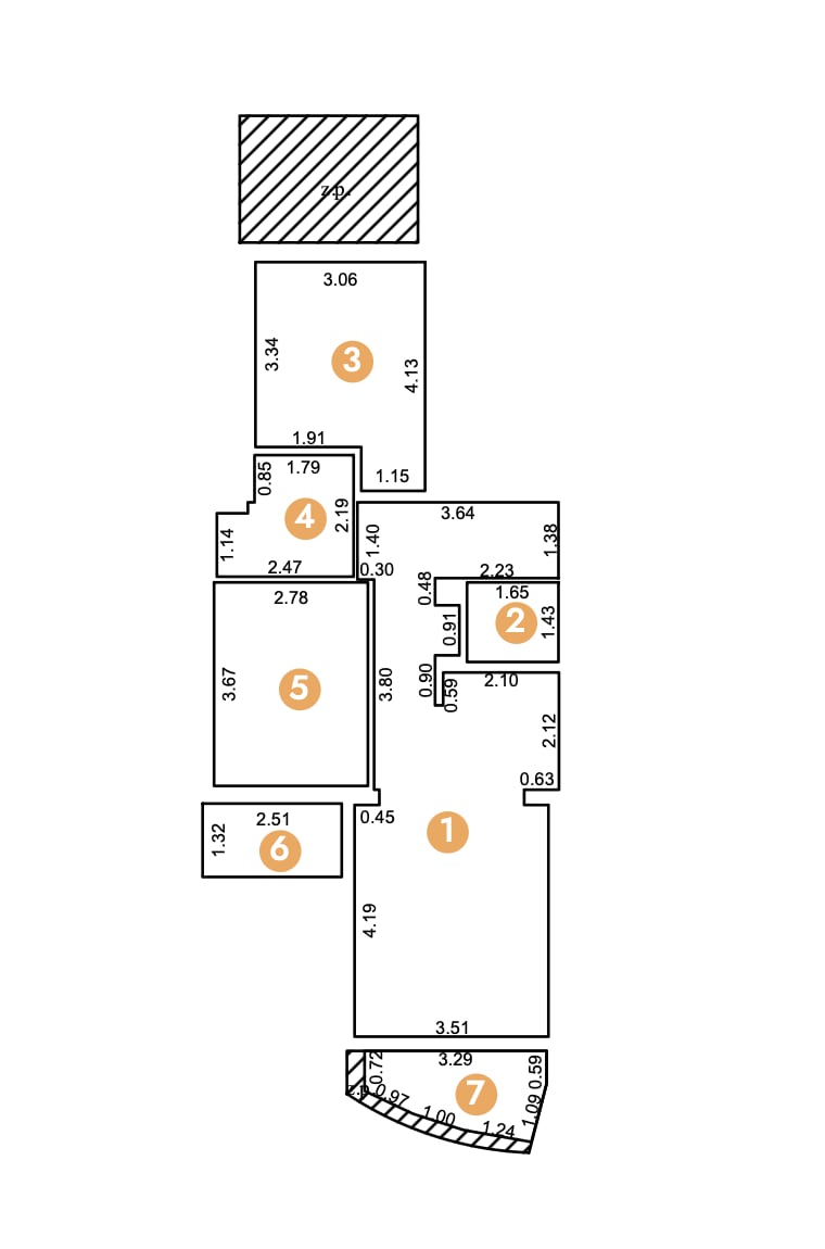 Plan détaillé avec les dimensions des pièces de l'appartement à Bečići, Monténégro