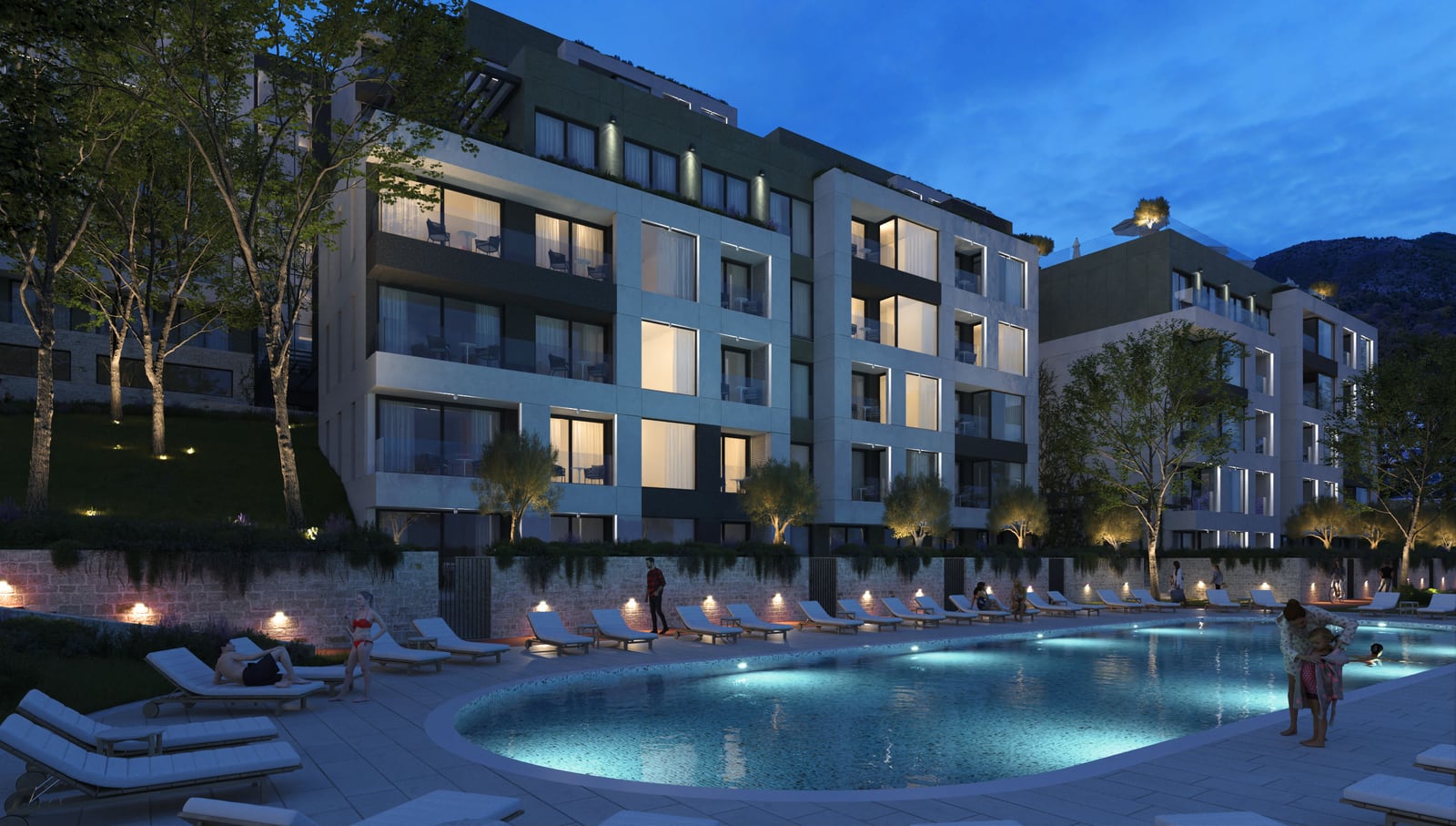 Parkside Residence gece aydınlatmalı dış görünüm