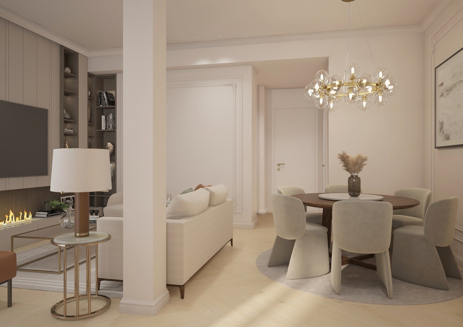 Intérieur du salon avec coin repas dans un appartement de luxe à Bečići, Monténégro