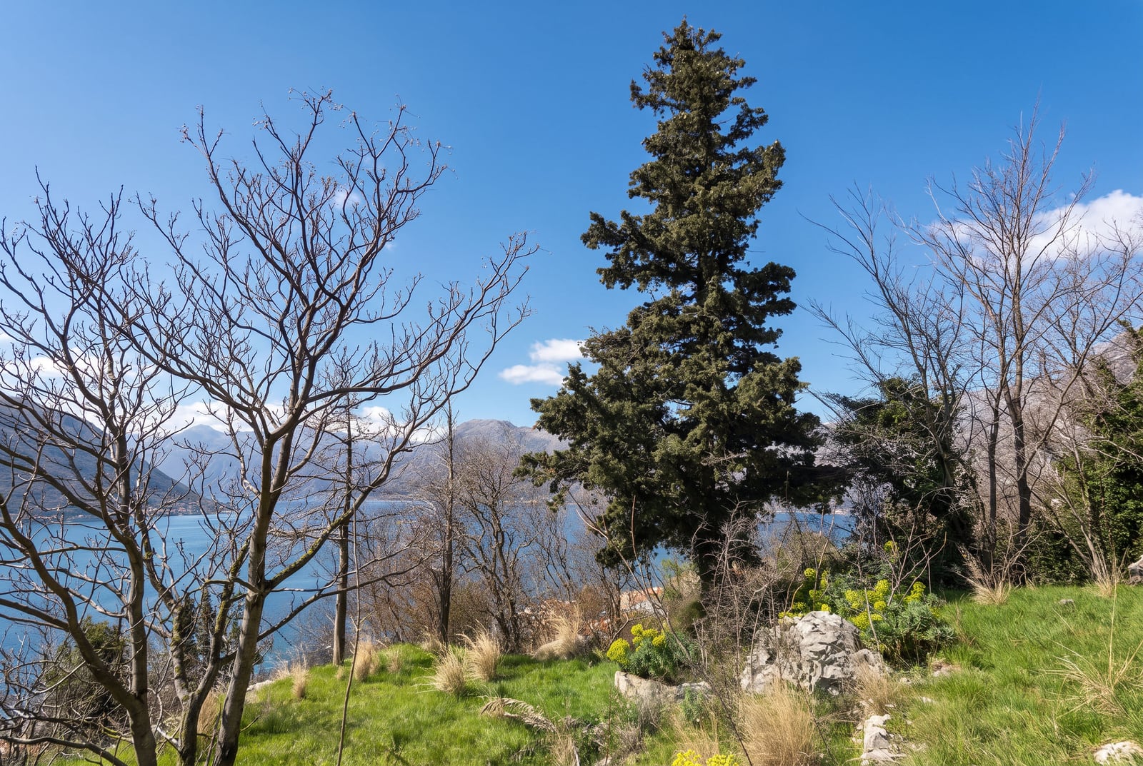 Pogled na more i planine sa građevinske parcele u Dobroti, Crna Gora