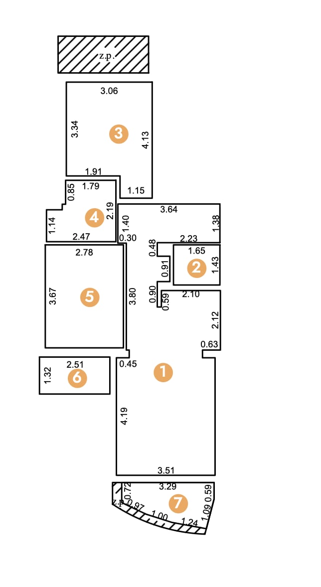 Detailed floor plan and drawing of an apartment with room dimensions in Becici, Montenegro