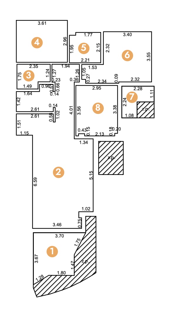 Plan architectural détaillé de l'appartement avec les dimensions des pièces dans un immeuble neuf à Bečići, Monténégro